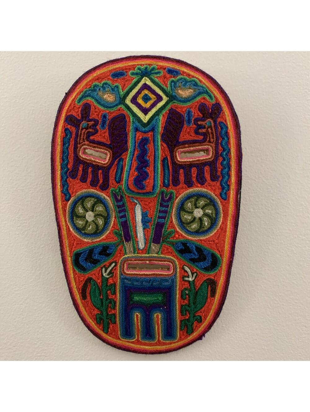 Huichol Yarn Mask Handmade Wixárika Folk Art Deer Peyote ~10x6.5” Original Wood